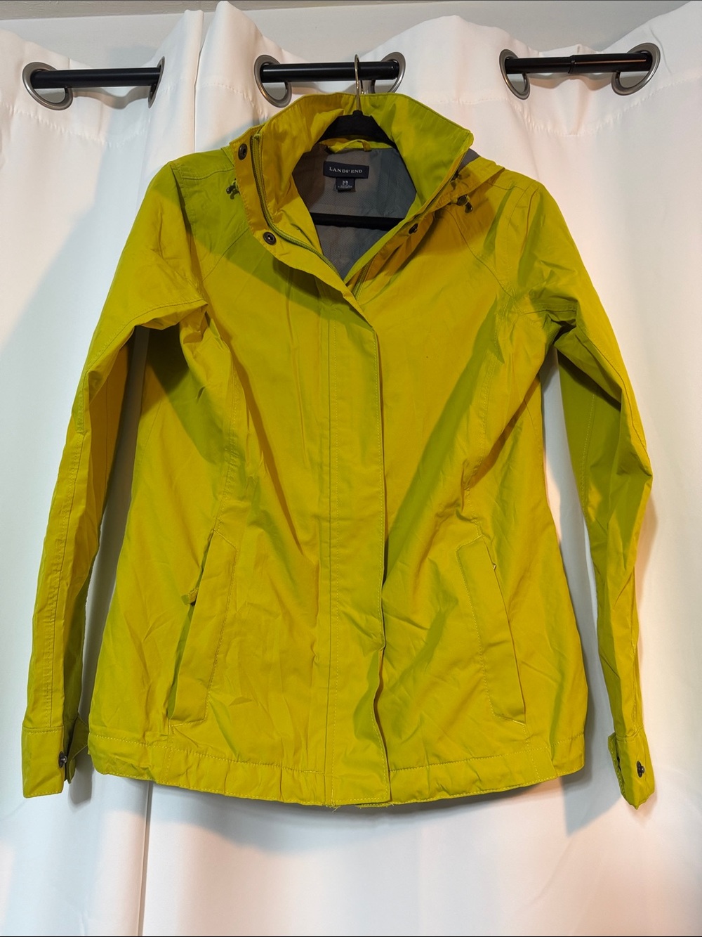 Lands' End Women's Dopamine Bright Green Hooded Utility Rain Jacket *FLAW B7
